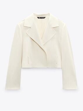 Zara Cropped Off-White Blazer Jacket